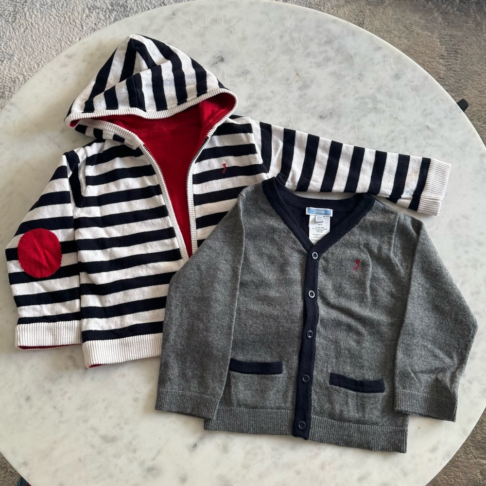 Jacadi Reversible Striped and Red Baby Hoodie and Gray Cardigan Size 24M
